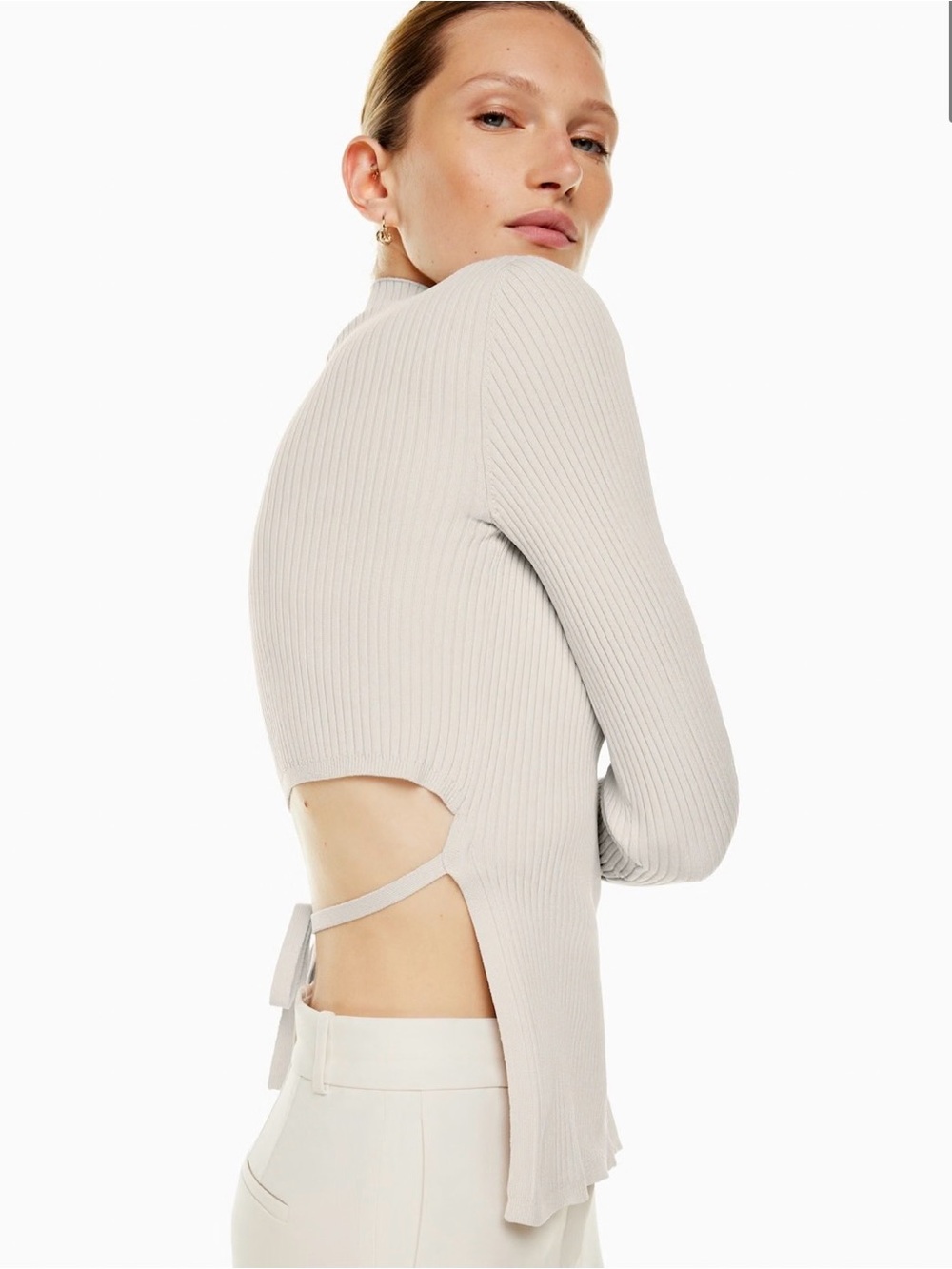 BABATON Sculpt Knit Tie-Back Longsleeve in Matte Pearl
